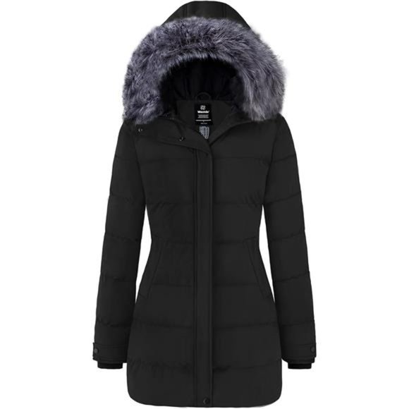 Women's Long Quilted Winter Coat Thicken Puffer Jacket with Faux Fur Hood